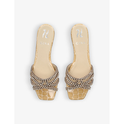 Shop Gina Women's Gold Portland Crystal-embellished Croc-embossed Leather Sandals