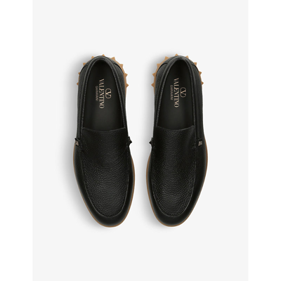 Shop Valentino Garavani Men's Black Leisure Flows Stud-detail Leather Loafers