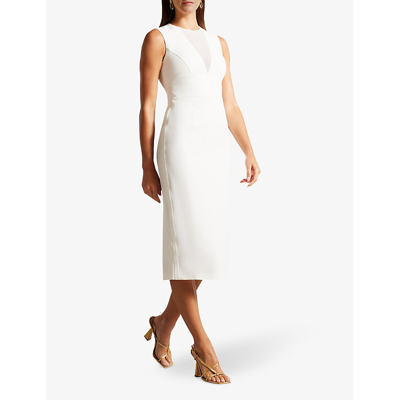 Shop Ted Baker Womens White Elissii Sheer-panelled Stretch-woven Midi Dress