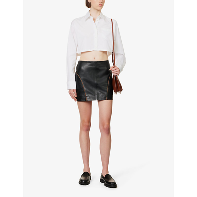 Shop Remain Birger Christensen Women's Black Panelled Contrast-trim Leather Mini Skirt