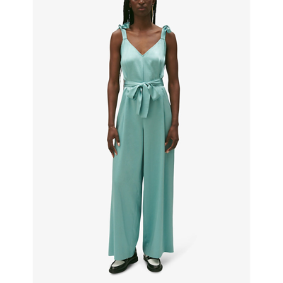 Shop Claudie Pierlot Women's Verts Jizzie V-neck Satin Jumpsuit