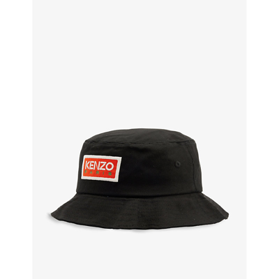 Shop Kenzo Men's Black Logo-patch Cotton-twill Bucket Hat