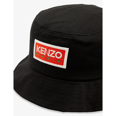 Shop Kenzo Men's Black Logo-patch Cotton-twill Bucket Hat