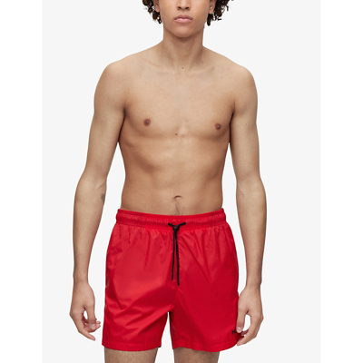 Shop Hugo Men's Open Pink Logo-print Swim Shorts