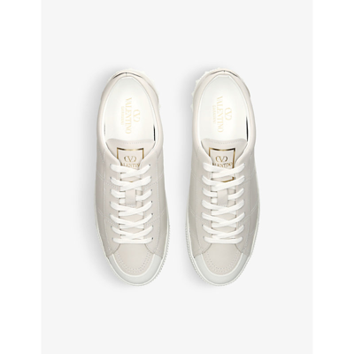 Shop Valentino City Planet Rockstud-embossed Leather Low-top Trainers In White