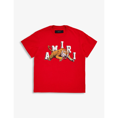 Shop Amiri Boys Red Kids Vintage Tiger-print Cotton-jersey T-shirt 4-12 Years
