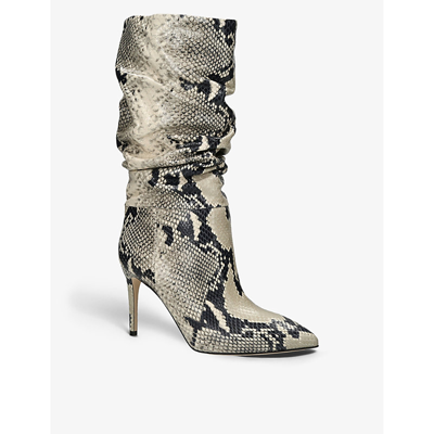 Shop Paris Texas Womens Mult/other Slouchy Python-effect Leather Heeled Boots