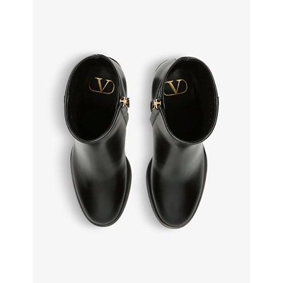 Shop Valentino Garavani Women's Black Vlogo Logo-plaque Leather Heeled Ankle Boots
