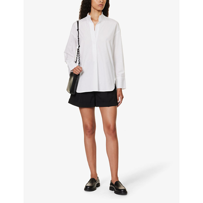 Shop Vince Womens Optic White Relaxed-fit Standing-collar Cotton Shirt