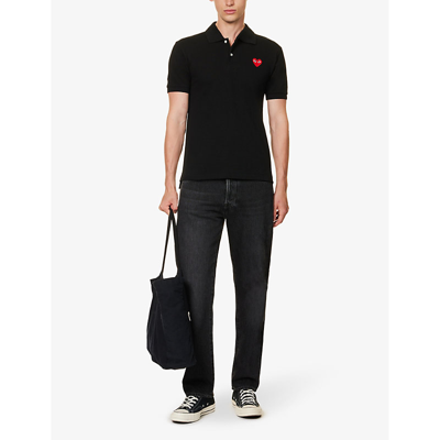 Shop Comme Des Garçons Play Comme Des Garcons Play Men's Black Heart-appliqué Regular-fit Cotton Piqué Polo Shirt