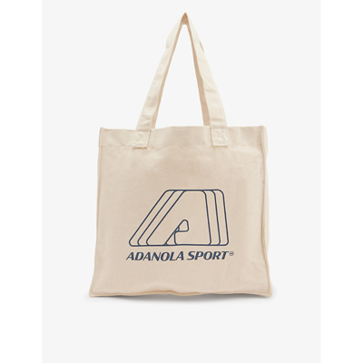 Shop Adanola Womens Cream/midnight Logo-print Boxy Recycled-cotton Tote Bag