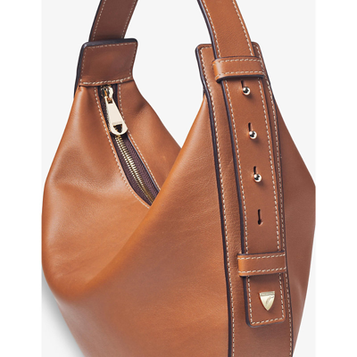 Shop Aspinal Of London Tan Hobo Crescent-shape Smooth-leather Bag