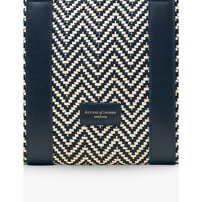 Shop Aspinal Of London Women's Navy Henley Small Chevron-woven Leather Tote Bag