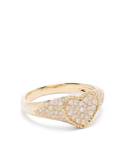 Shop Yvonne Léon 9kt Yellow Gold Baby Chevalier Coeur Diamond Signet Ring