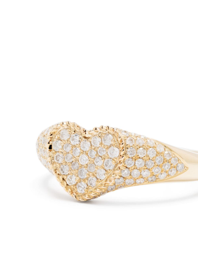 Shop Yvonne Léon 9kt Yellow Gold Baby Chevalier Coeur Diamond Signet Ring