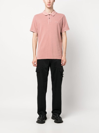 Shop C.p. Company Logo-patch Cotton Polo Shirt In Pink