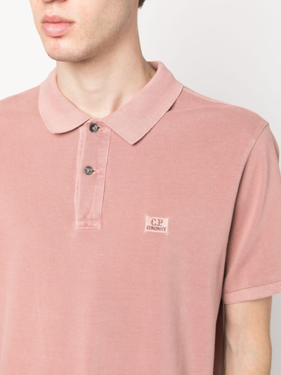 Shop C.p. Company Logo-patch Cotton Polo Shirt In Pink