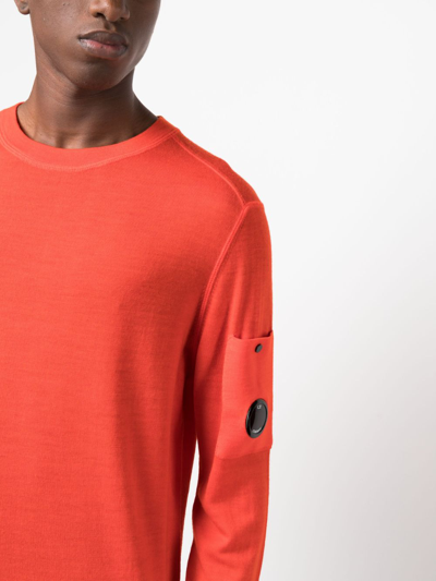 Shop C.p. Company Lens-detail Long-sleeve Wool Sweatshirt In Orange