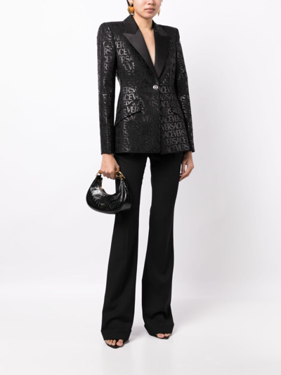 Shop Versace Allover Single-breasted Blazer In Black