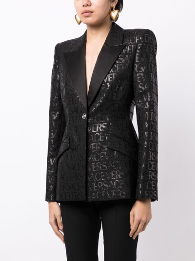 Shop Versace Allover Single-breasted Blazer In Black