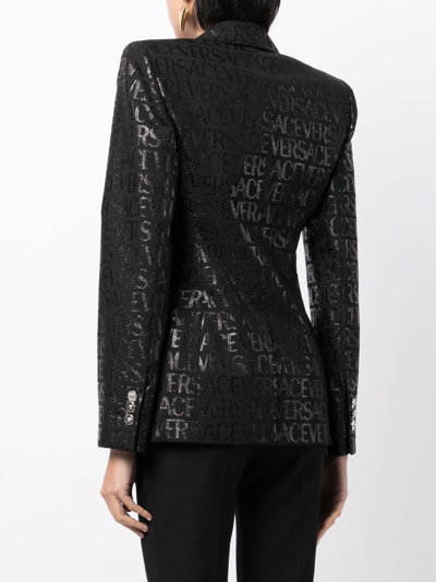 Versace Logo-jacquard Single-breast Blazer In Black