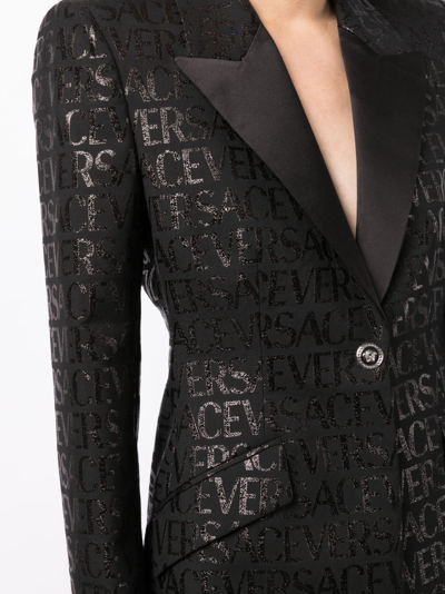 Shop Versace Allover Single-breasted Blazer In Black