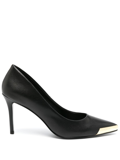 Versace Jeans Couture Elegant Black Pumps With Iconic Gold Accent And Luxurious Leather Finish In Black