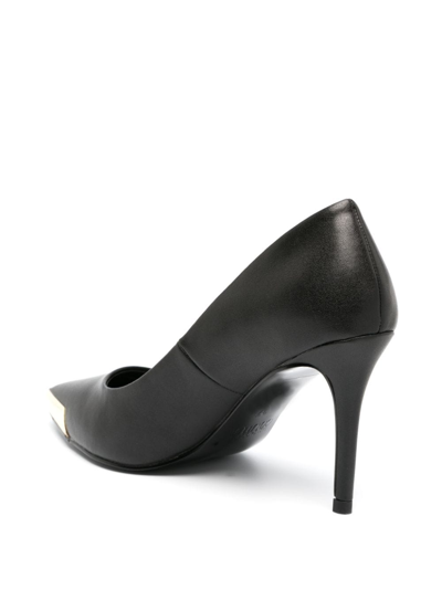 Versace Jeans Couture Elegant Black Pumps With Iconic Gold Accent And Luxurious Leather Finish In Black