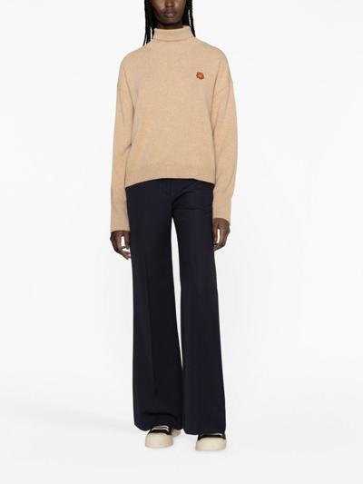 Shop Kenzo Logo-patch Roll-neck Jumper In Neutrals