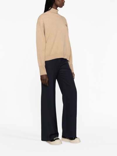 Kenzo Boke Flower-embroidered Wool Jumper In Neutrals