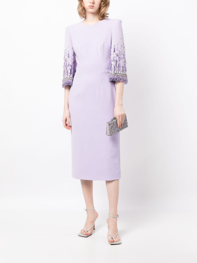 Shop Jenny Packham Bergman Embellished Midi Dress In Purple