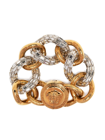 Shop Versace Crystal-embellished Chain Bracelet In Gold