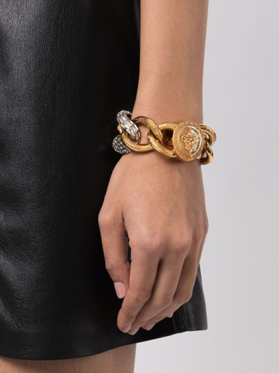Shop Versace Crystal-embellished Chain Bracelet In Gold