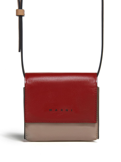 Marni Colour-block Leather Messenger Bag In Neutrals