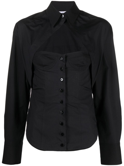 Shop Attico Cut-out Corset-style Cotton Shirt In Black