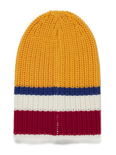 Shop Marni Striped Ribbed Beanie In Yellow