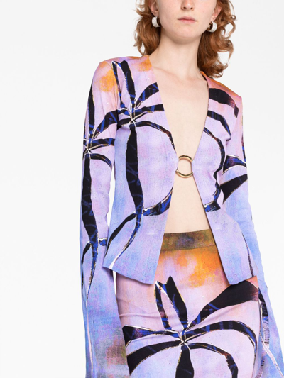 Shop Louisa Ballou Botanical-print Ribbed Cardigan In Purple