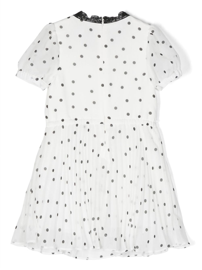 Shop Self-portrait Polka-dot Print Pleated Flared Dress In White