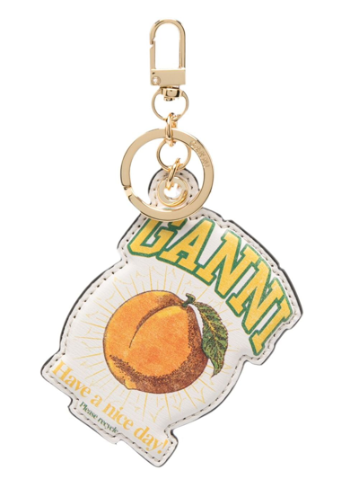 Shop Ganni Peach Logo-print Keychain In Neutrals