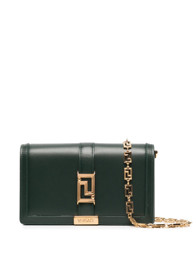 Shop Versace Greca Goddess Leather Mini Bag In Green