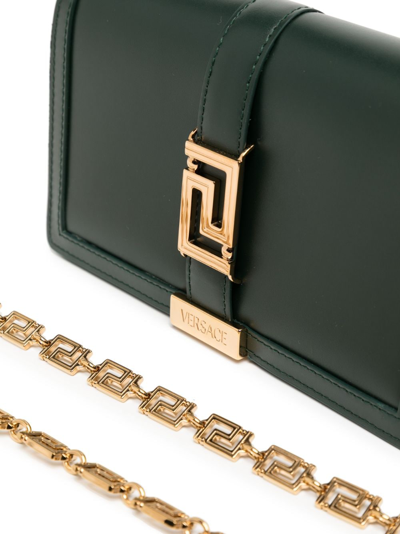 Shop Versace Greca Goddess Leather Mini Bag In Green