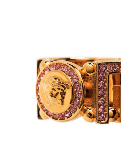 Shop Versace Medusa Greca Crystal-embellished Ring In Gold