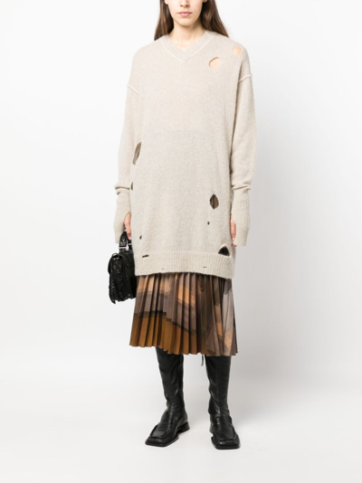 Shop Mm6 Maison Margiela Distressed-effect Knitted Jumper In Neutrals