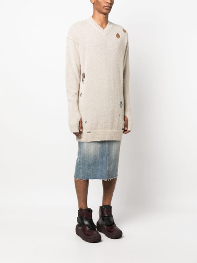 Mm6 Maison Margiela V Neck Mini Dress In Neutrals