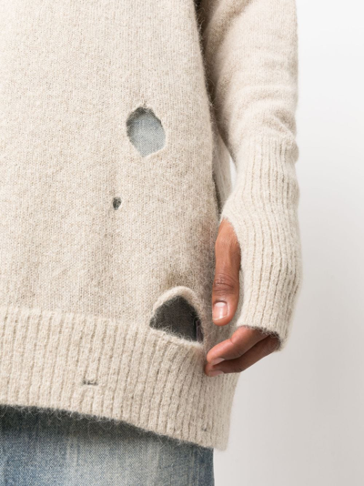 Shop Mm6 Maison Margiela Distressed-effect Knitted Jumper In Neutrals