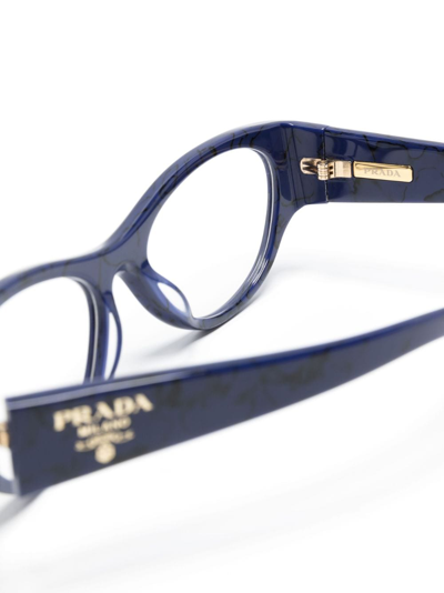 Shop Prada Oval-frame Logo-embellished Glasses In Blue