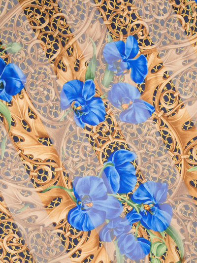 Pre-owned Dior 1990s  Floral Chain-print Silk Scarf In Navy Multi
