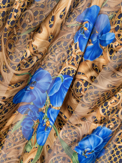 Pre-owned Dior 1990s  Floral Chain-print Silk Scarf In Navy Multi