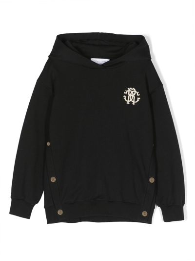 Shop Roberto Cavalli Junior Embroidered-logo Hooded Sweatshirt In Black