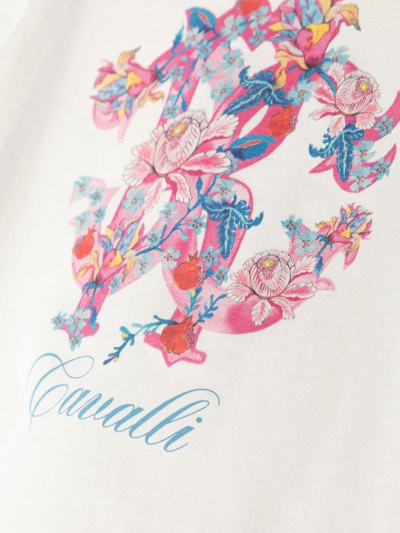 Shop Roberto Cavalli Junior Monogram-print Cotton T-shirt In White